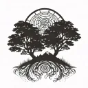 tattoo word milele meaning of eternity represented by a tree or a mountain there must also be the word tattoo design idea