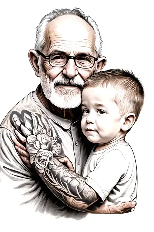 Grandfather and boy holding tattoo design idea