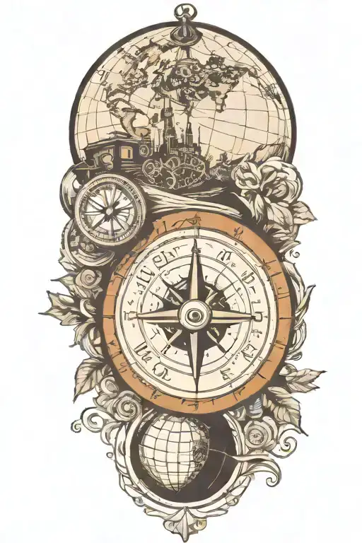 travel inspired tattoo featuring compass, globe symbolizing europe tattoo design idea