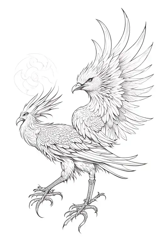 eastern phoenix and red norigae tattoo design idea