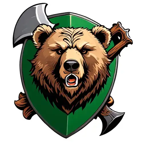 Celtic bear head on a shield with axe behind it  tattoo design idea