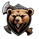 Celtic bear head on a shield with axe behind it  tattoo design idea
