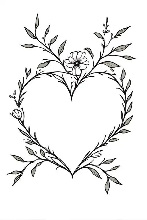 The heart from the branches of plants or flowers inside two letters initials of lovers and in the title color gently tattoo design idea