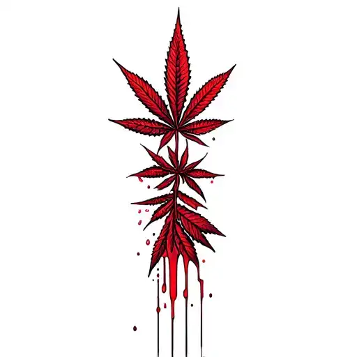composition,marijuana leaves in the background,dripping blood tattoo design idea