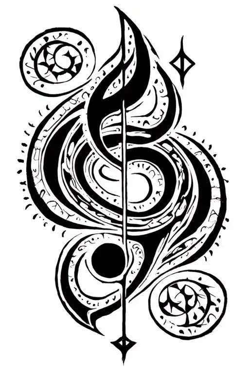 Broken Arrow semi colon music notes terrapin tribal tattoo design idea