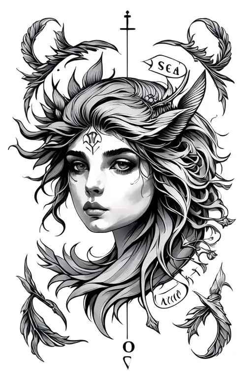 Create a tattoo for your upper and lower arm with the following motifs: Sagittarius, Pisces, Aries, and Leo. The Sagitta tattoo design idea