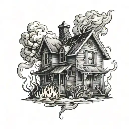 a house burns tattoo design idea