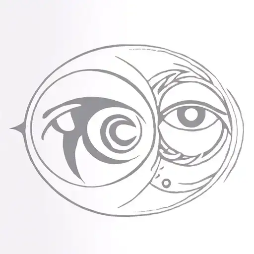 Eye of horus and eye of ra, ra god of sun and horus god of moon, ying yang style spherical and symmetrical shape tattoo design idea