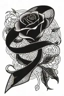 Rose with cancer ribbon intertwined tattoo design idea