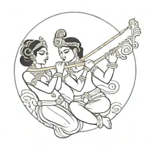 Lord Krishna playing the flute with Radha Rani by his side tattoo design idea