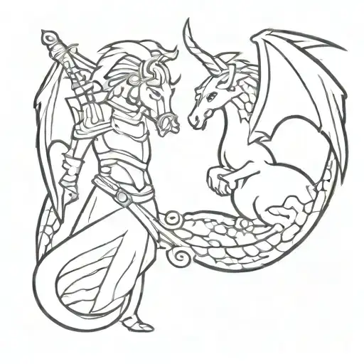 The princess and the knight escape from the dragon tattoo design idea