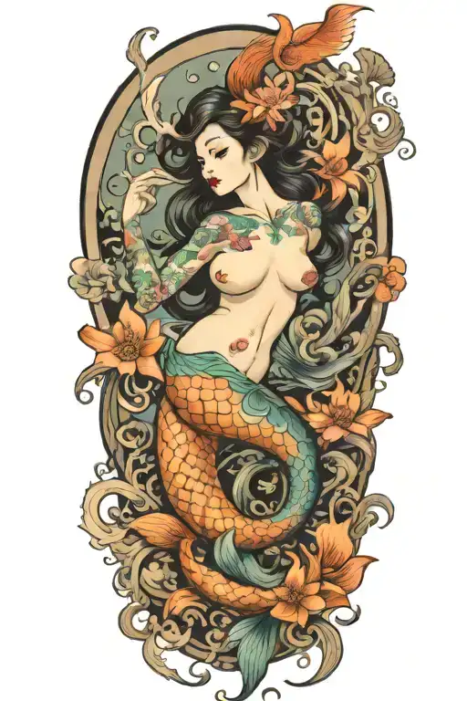 full nude mermaid tattoo design idea