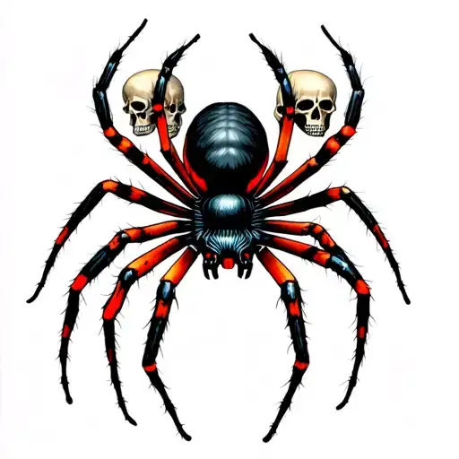 black widow spider with skulls surrounded tattoo design idea