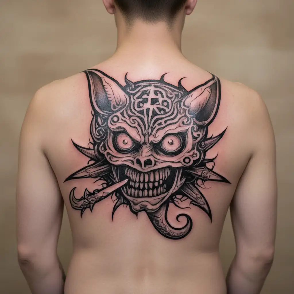 death gore cute pink floyd devil 666 tattoo design idea