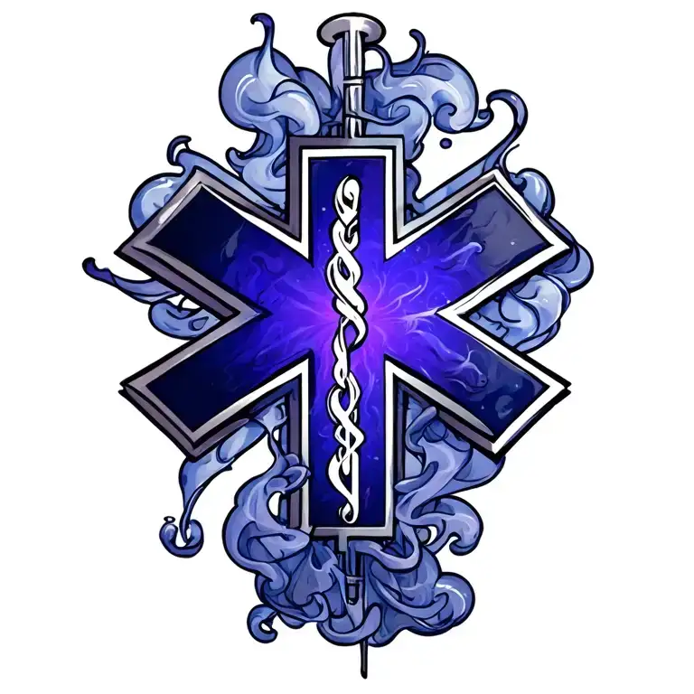 EMT star of life with smoke forming the shape tattoo design idea