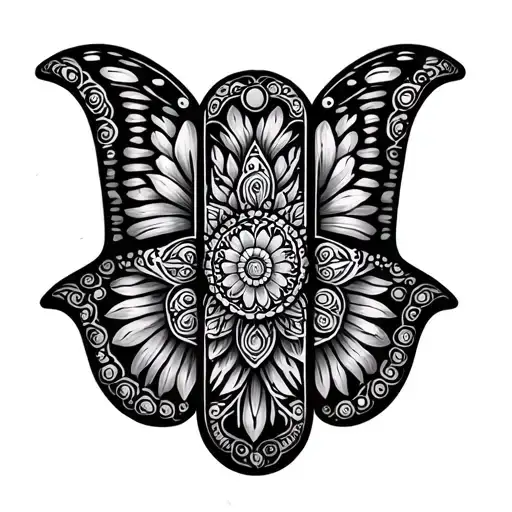 hamsa butterfly wings up tattoo design idea