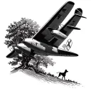 Lancaster bomber flying over trees, with lady walking dog  tattoo design idea