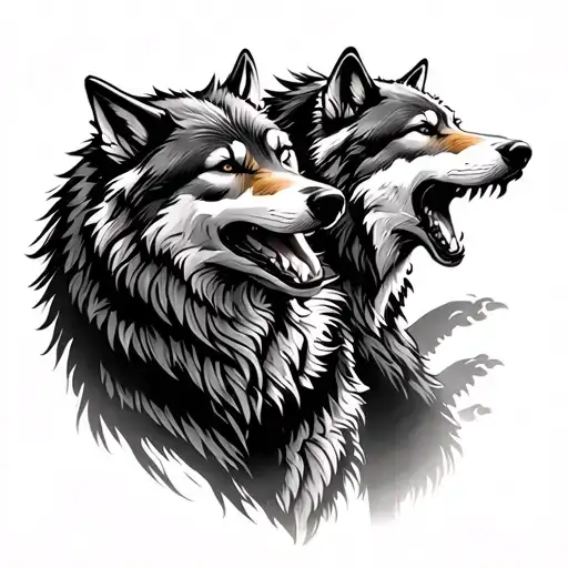 two wolves fighting for control tattoo design idea