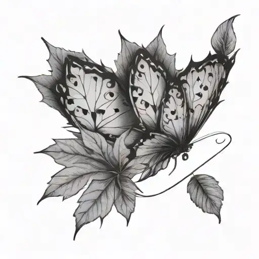 maple leaf and butterfly tattoo design idea