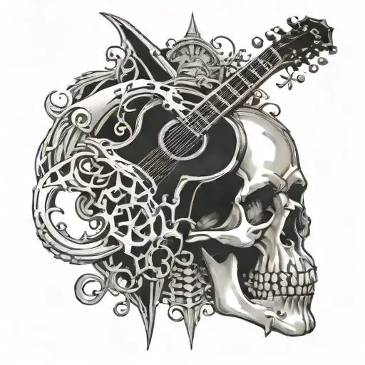 guitar bones dagger tattoo design idea