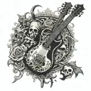 guitar bones dagger tattoo design idea