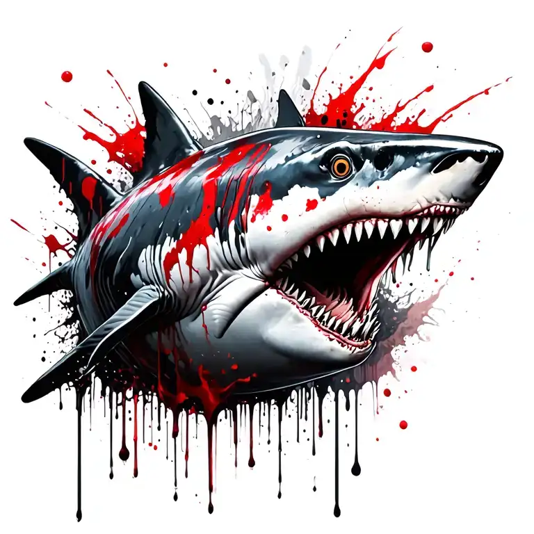 White shark and blood dripping tattoo design idea