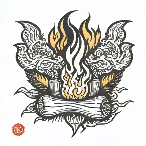 camp fire flames tattoo design idea