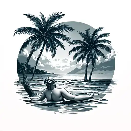 Beach bum relaxing tattoo design idea