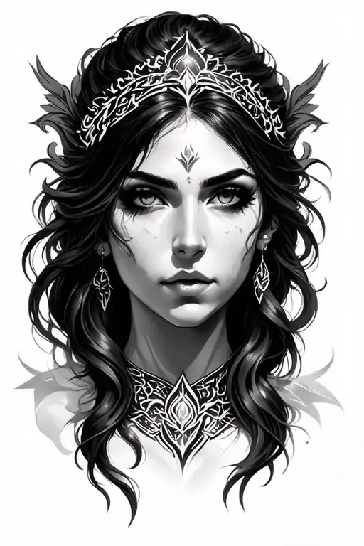 Mirana from dota 2, realism tattoo only face tattoo design idea