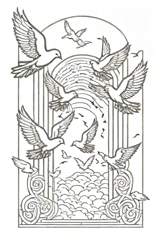 heaven gates doves flying tattoo design idea