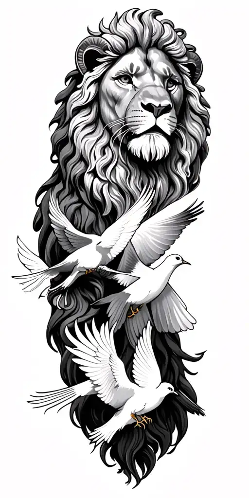 lion of judah,doves,jesus, and heaven gates tattoo design idea