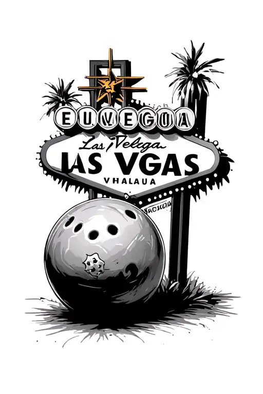 las vegas sign,bowling ball, andalusia tattoo design idea
