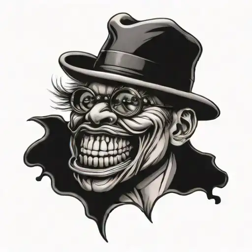 ball gagged toungue rolling stone v shaped tattoo design idea