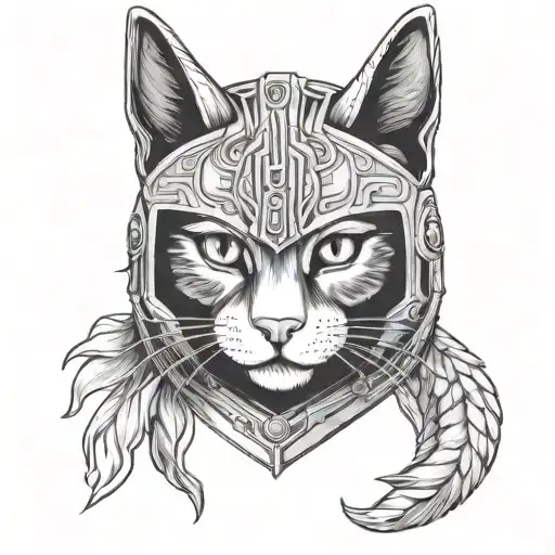 cat and loki helmet tattoo design idea