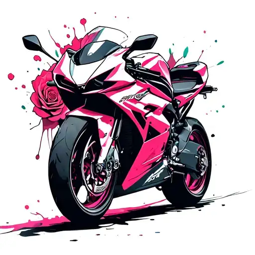 Sportbike with rose background cybersigilism design inspired with paint splash tattoo design idea