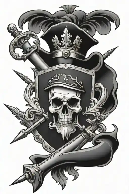 Dial coat of arms Scottish crossed cannons and skull tattoo design idea