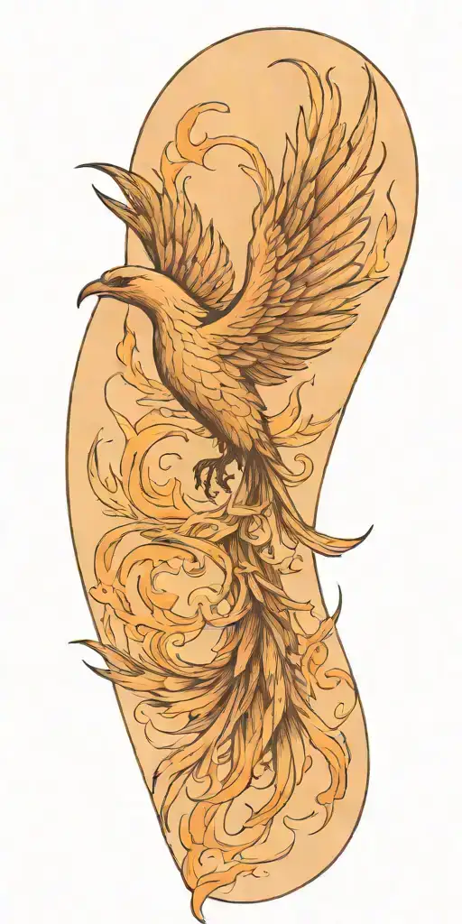 Flaming phoenix transforming into a dove that flies away tattoo design idea