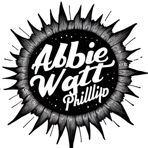 "Abbie Wyatt Phillip" sunshine with names around it in a circle tattoo design idea