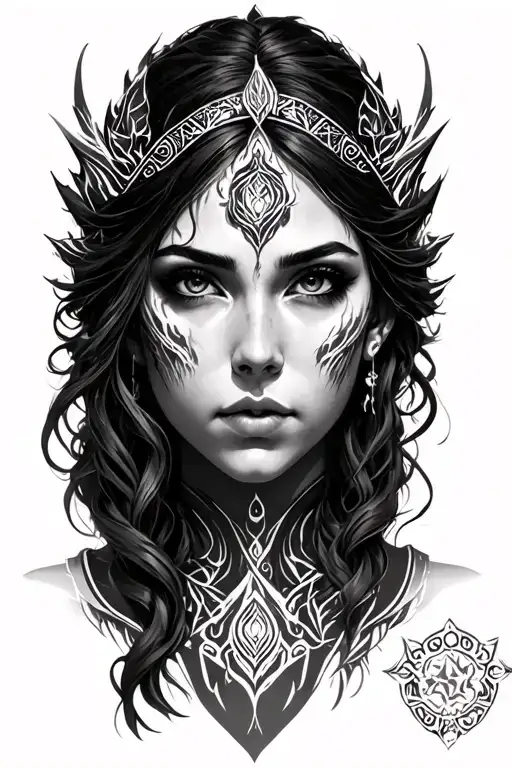Mirana from dota 2, realism tattoo only face tattoo design idea