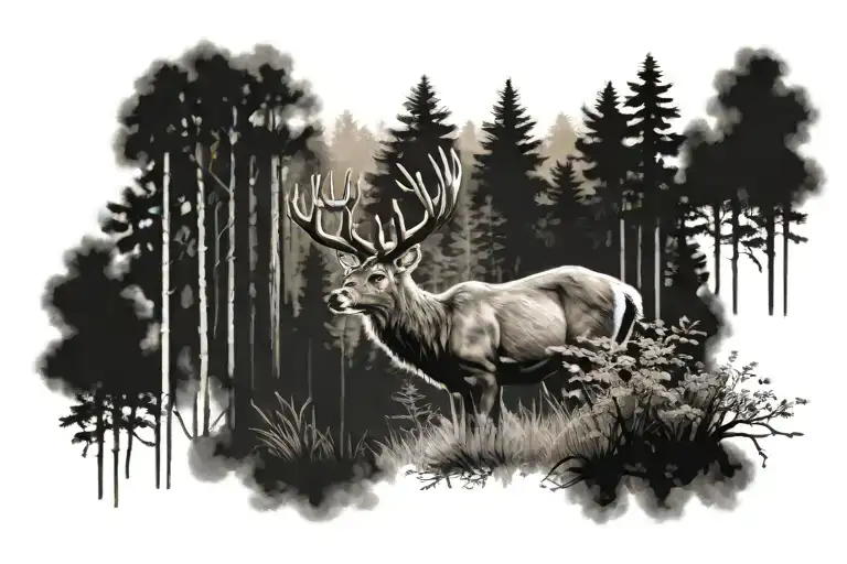 deer in a forest tattoo design idea