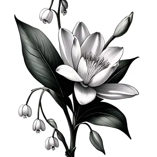 lily of the valley, narcissus, and water lily tattoo design idea