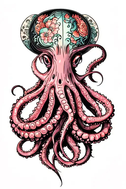 squid wrapping its tentacles emerging tattoo design idea