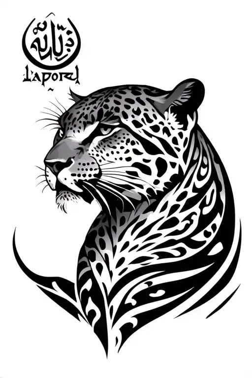 Leapord pattern tattoo inspired design featuring "warrior" in Darija arabic tattoo design idea