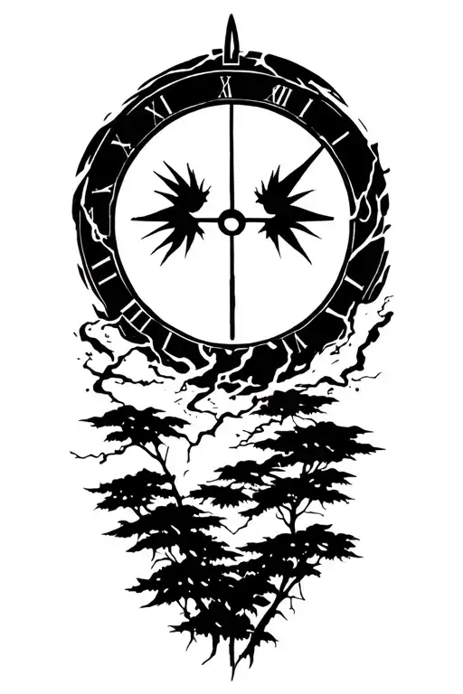 peace and lightining storm and time and nature anime tattoo design idea