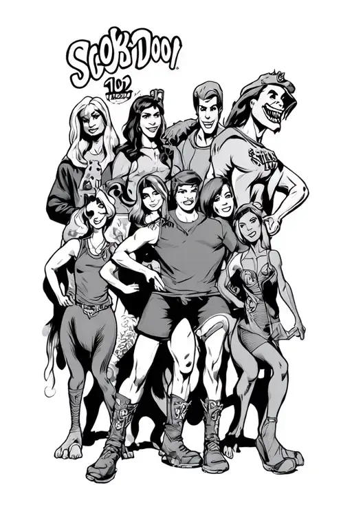 1969 Scooby Doo full leg sleeve with the gang, mystery machine, and a bunch of their most popular villains  tattoo design idea