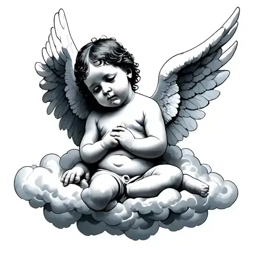 aborted baby angel on a cloud background tattoo design idea
