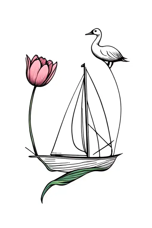 tulip, sail boat, goose tattoo design idea