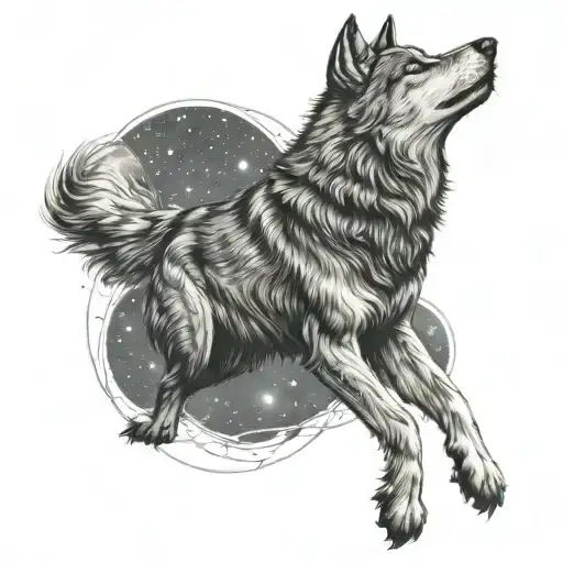 wolf howling at taurus constellation made tattoo design idea