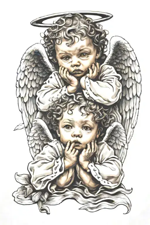 three baby angels see no evil speak no evil hear no wvil tattoo design idea