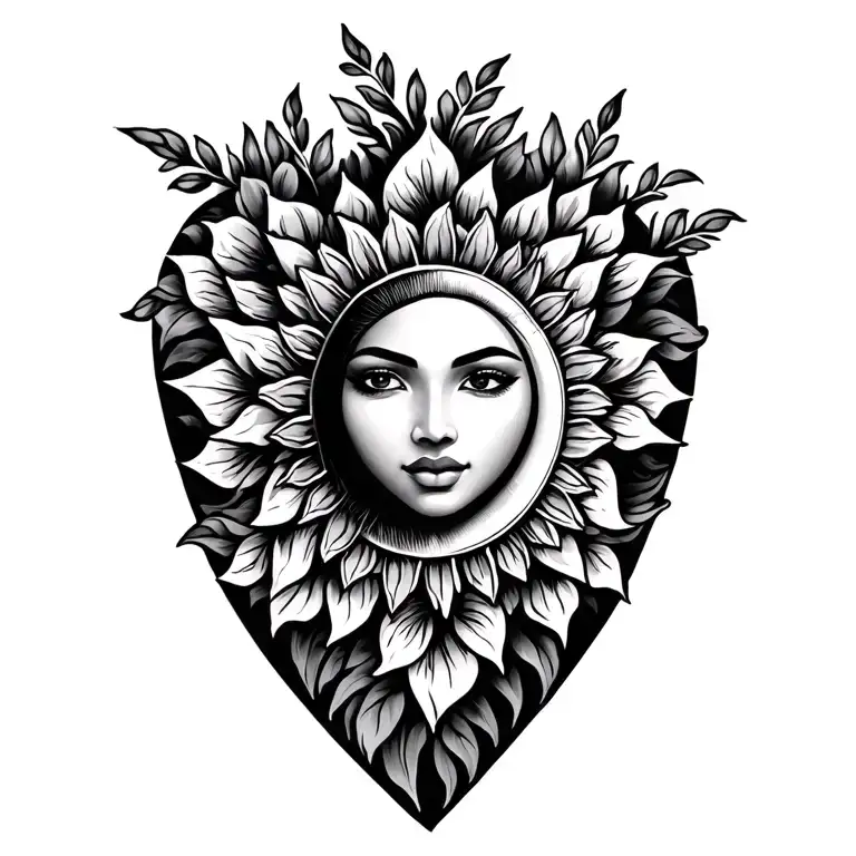 Filipina national sun inside a heart and surrounded by flowers, keep sun tribal tattoo design idea